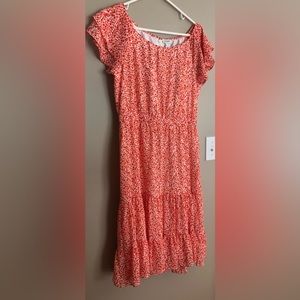 J CREW Orange & White Ruffled Short Sleeve Dress Size 6